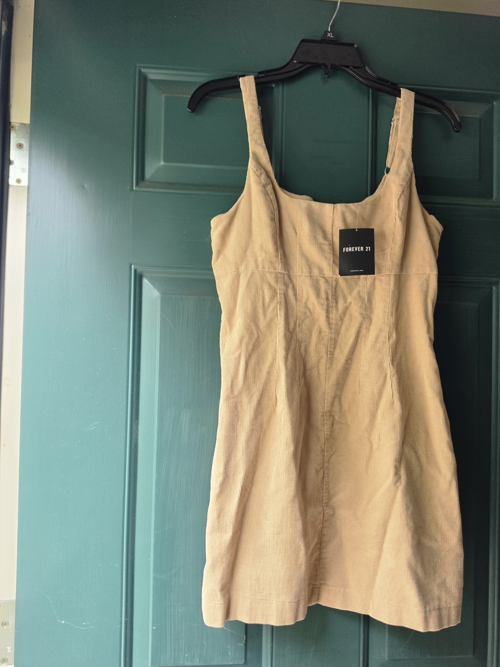Forever 21 Beige Corduroy Square-Neck Mini Dress